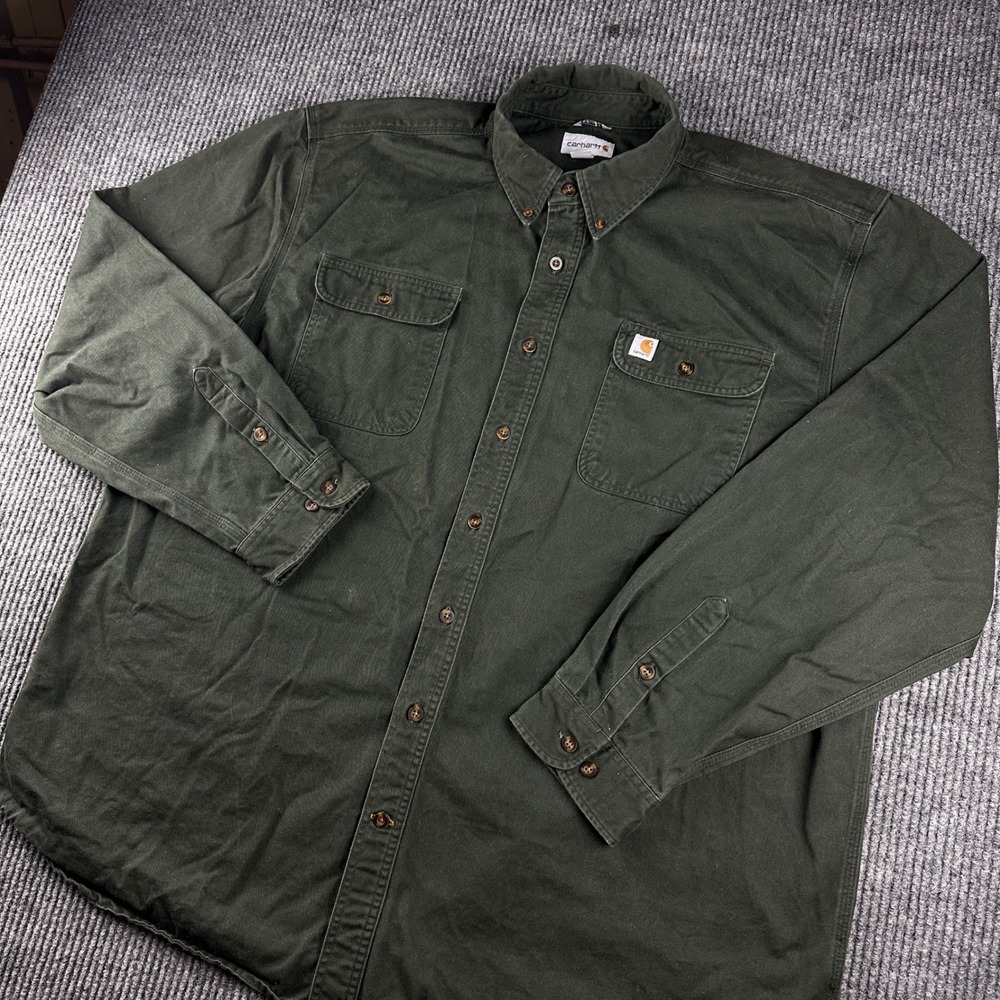 Carhartt Mens S09 MOS Moss Green Cotton Twill Work Shirt 2XL Tall Original Fit